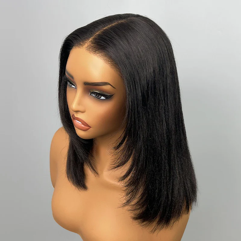 9x6 T Part Layered Cut Bob Yaki Straight Wig Deep Part Lace Flexi-Fit Invisi Drawstring Cap Glueless Wig