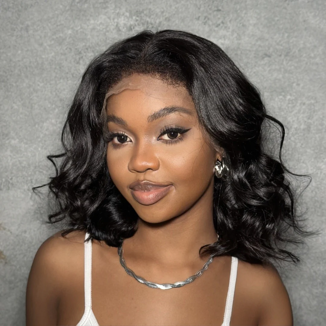 4x4 Lace Yaki Wavy Bob Pre-cut Lace With Kinky Edges Glueless Wig
