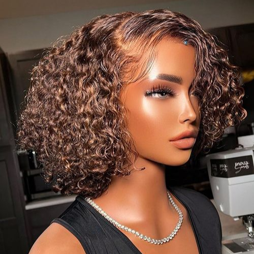 4x4 Lace Veloura Kinky Curly Glueless Bob Wig