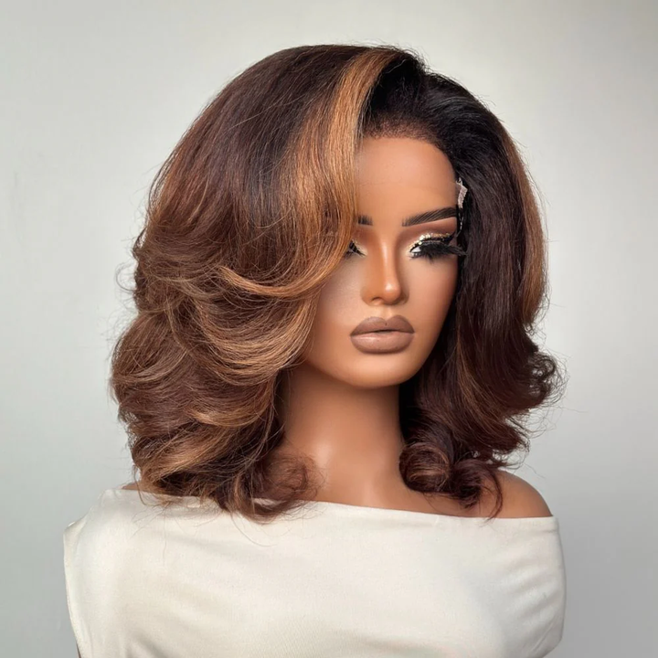 4x4 Lace Ombre Golden Brown Blowout Wig with Kinky Edges