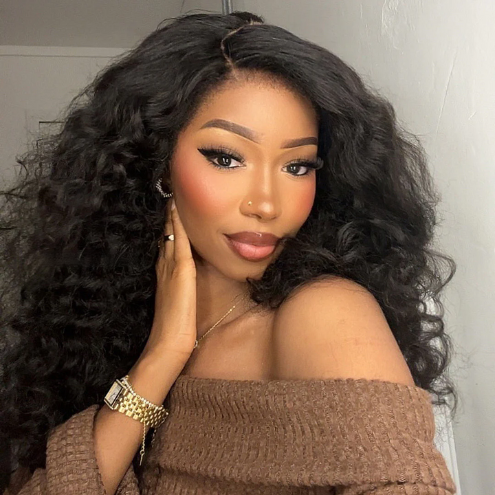 4x4 Lace Fluffy Wand Curls With 4C Kinky Edges Glueless Wig