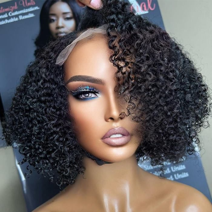 4x4/7x5 Lace Midnight Bounce Curly Side Part Bob Wear Go Glueless Wig