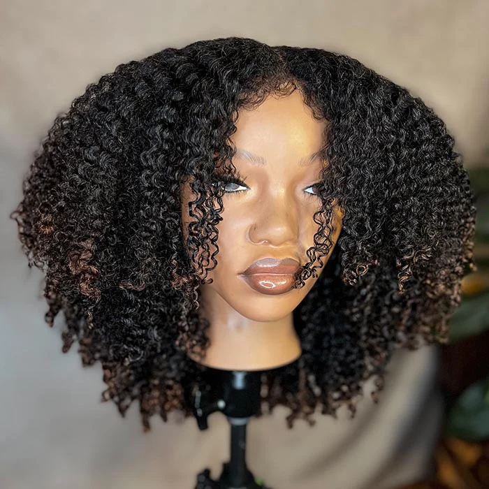 4x4/7x5 Lace Black Brown Ombre Luxury Layer Cut 4C Edges Hairline Coily Curly Glueless Wig Human Hair