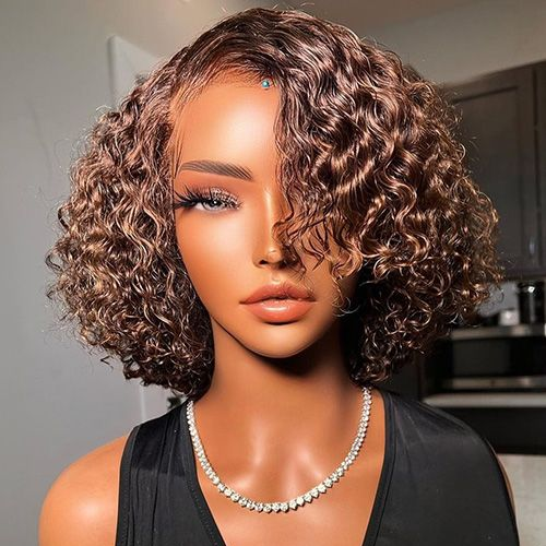 4x4 Lace Veloura Kinky Curly Glueless Bob Wig