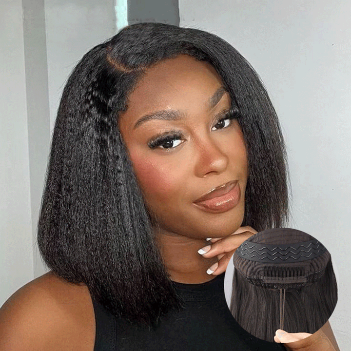 FlexCap Wear & Go Kinky Straight 7x5 Pre-Everything & Transparent Lace Flexi-Fit Invisi Drawstring Cap Glueless Wig