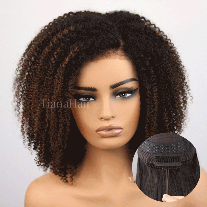 Perruque Afro Kinky Curly 6x4 pré-assemblée et transparente en dentelle sans colle