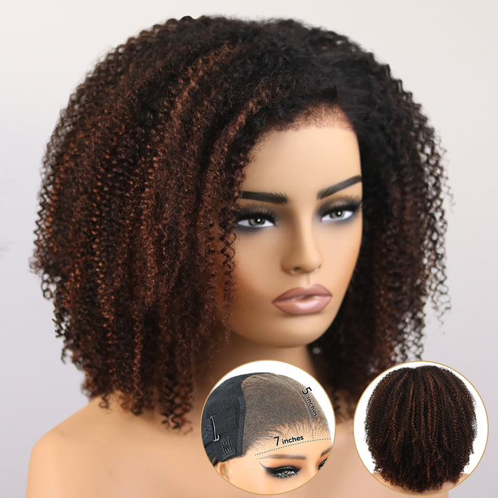 Afro Kinky Curly Ombre Mocha Highlights 4x4/7x5 Lace Pre-Everyhthing & Transparent Lace Wear Go Glueless Wig