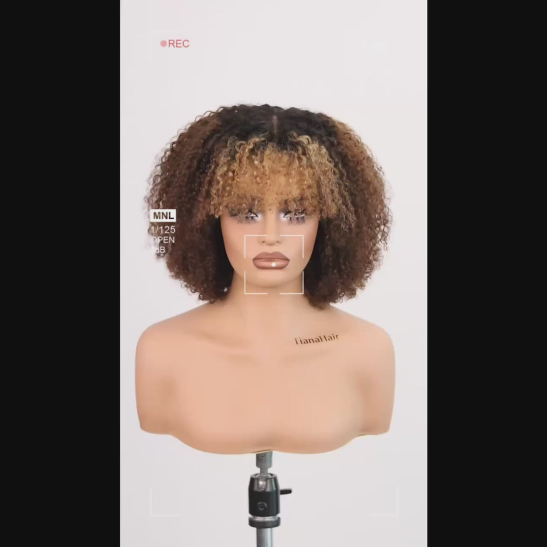 4x4/7x5 Lace Caramel Pop Afro Curly Wig with Bangs Pre-Everything Wear Go Glueless Wig