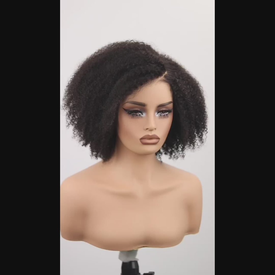 Afro Kinky Curly Black/Ombre Coffee Highlights 4x4 Pre-Everyhthing & Transparent Lace Wear Go Glueless Wig