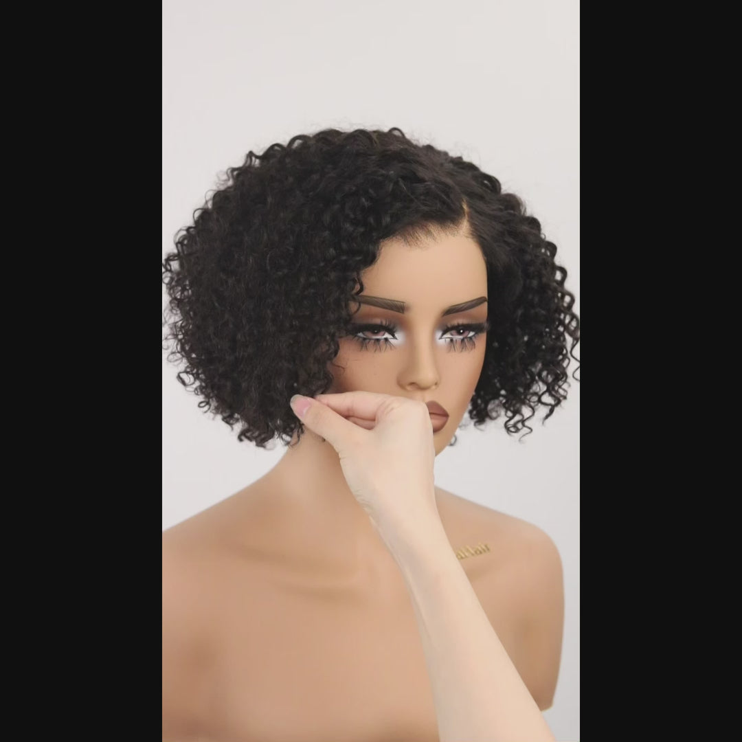 Trendy Short Cut Curly 4x4/7x5 Closure Lace Put On And Go Glueless Left Side Part Wig 100% Human Hair