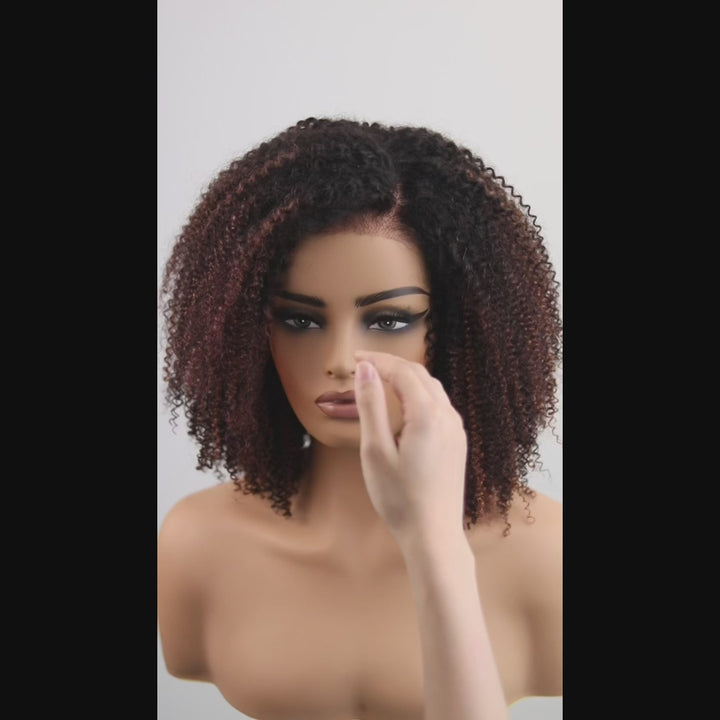 Afro Kinky Curly Ombre Mocha Highlights 4x4/7x5 Lace Pre-Everyhthing & Transparent Lace Wear Go Glueless Wig