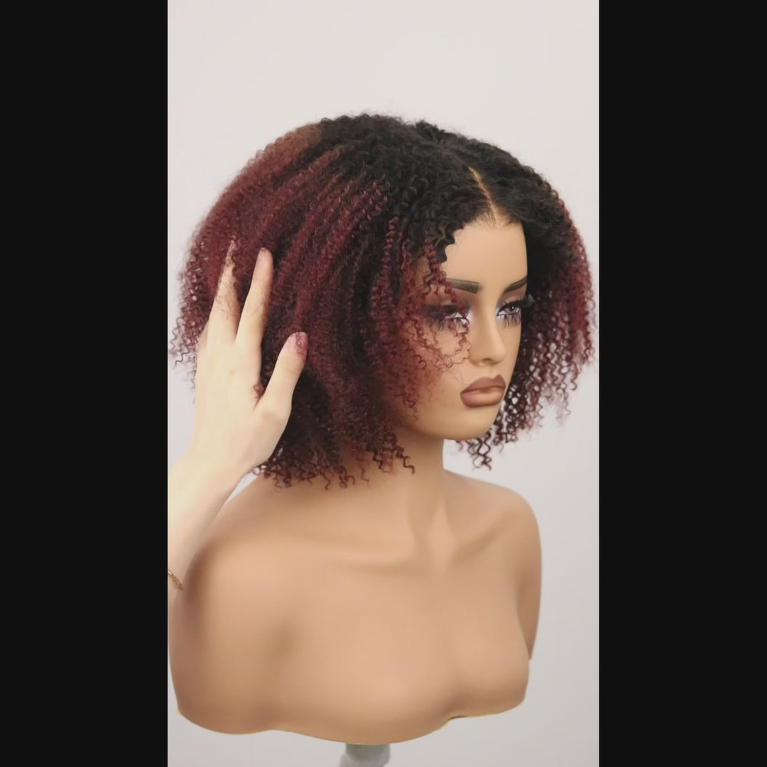 Afro Kinky Curly Reddish Brown 7x5 Pre-Everyhthing & Transparent Lace Wear Go Glueless Wig
