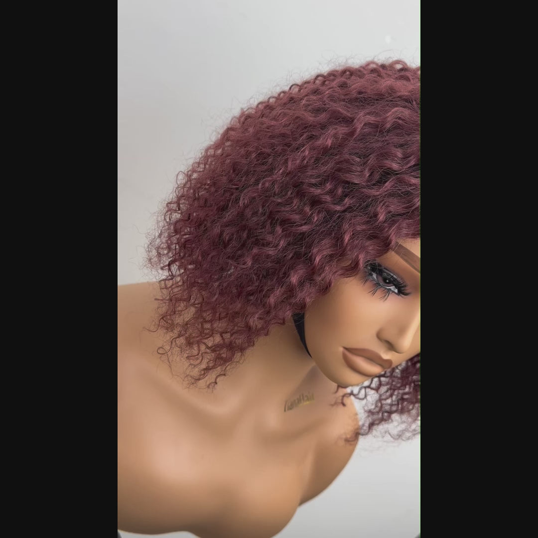 Reddish Brown Kinky Curly 4x4 Lace Wear And Go Glueless Short Curly Wig