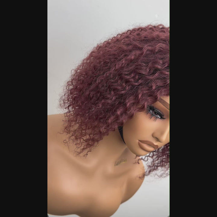 Reddish Brown Kinky Curly 4x4 Lace Wear And Go Glueless Short Curly Wig