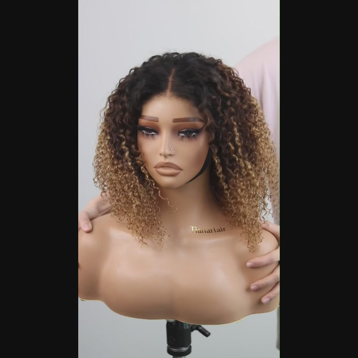 Sun-kissed Ombre Blonde Kinky Curly Glueless 6x4 Pre-Cut Lace Wig