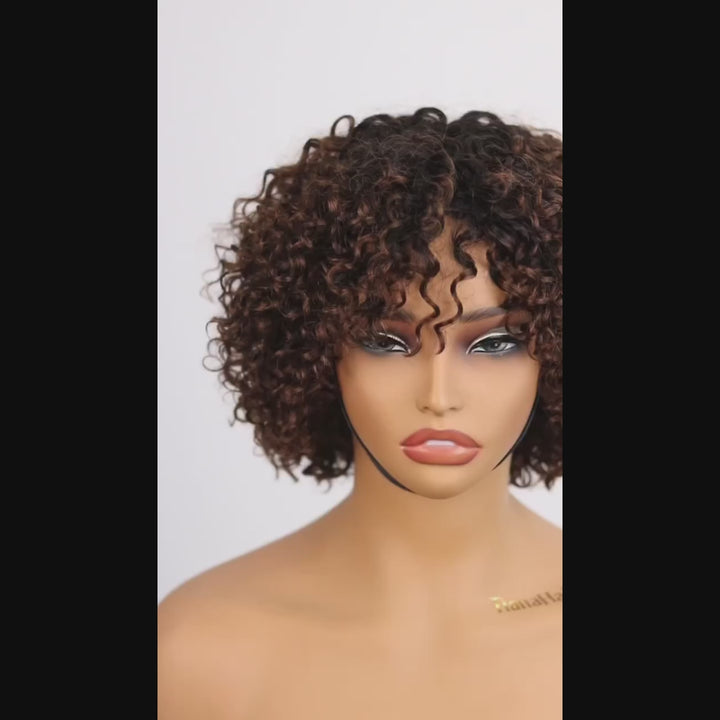 Natural & Effortless Ombre Brown Short Pixie Curly Wig