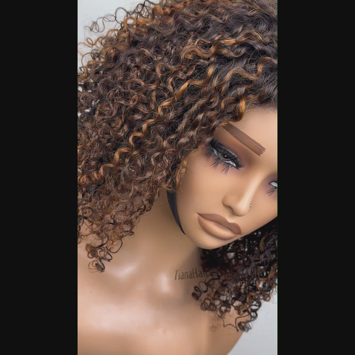 Copper Highlight Kinky Curly 4x4 Lace Wear And Go Glueless Curly Wig