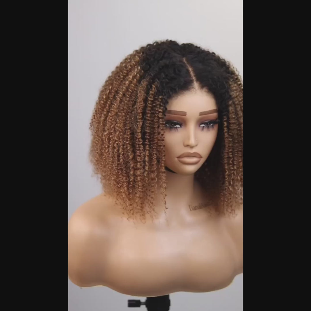 Afro Kinky Curly Ombre Chestnut Brown 4x4/7x5 Lace Pre-Everyhthing & Transparent Lace Wear Go Glueless Wig