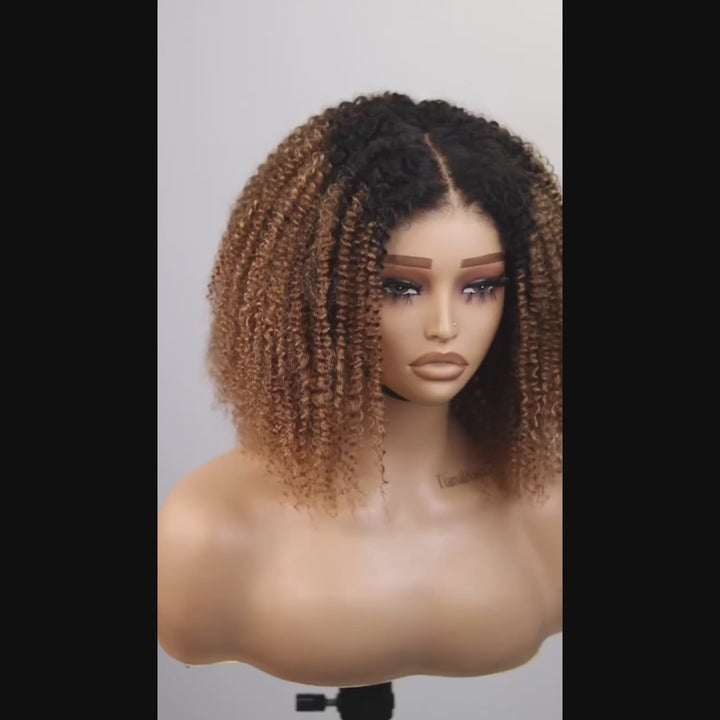 Afro Kinky Curly Ombre Chestnut Brown 4x4/7x5 Lace Pre-Everyhthing & Transparent Lace Wear Go Glueless Wig