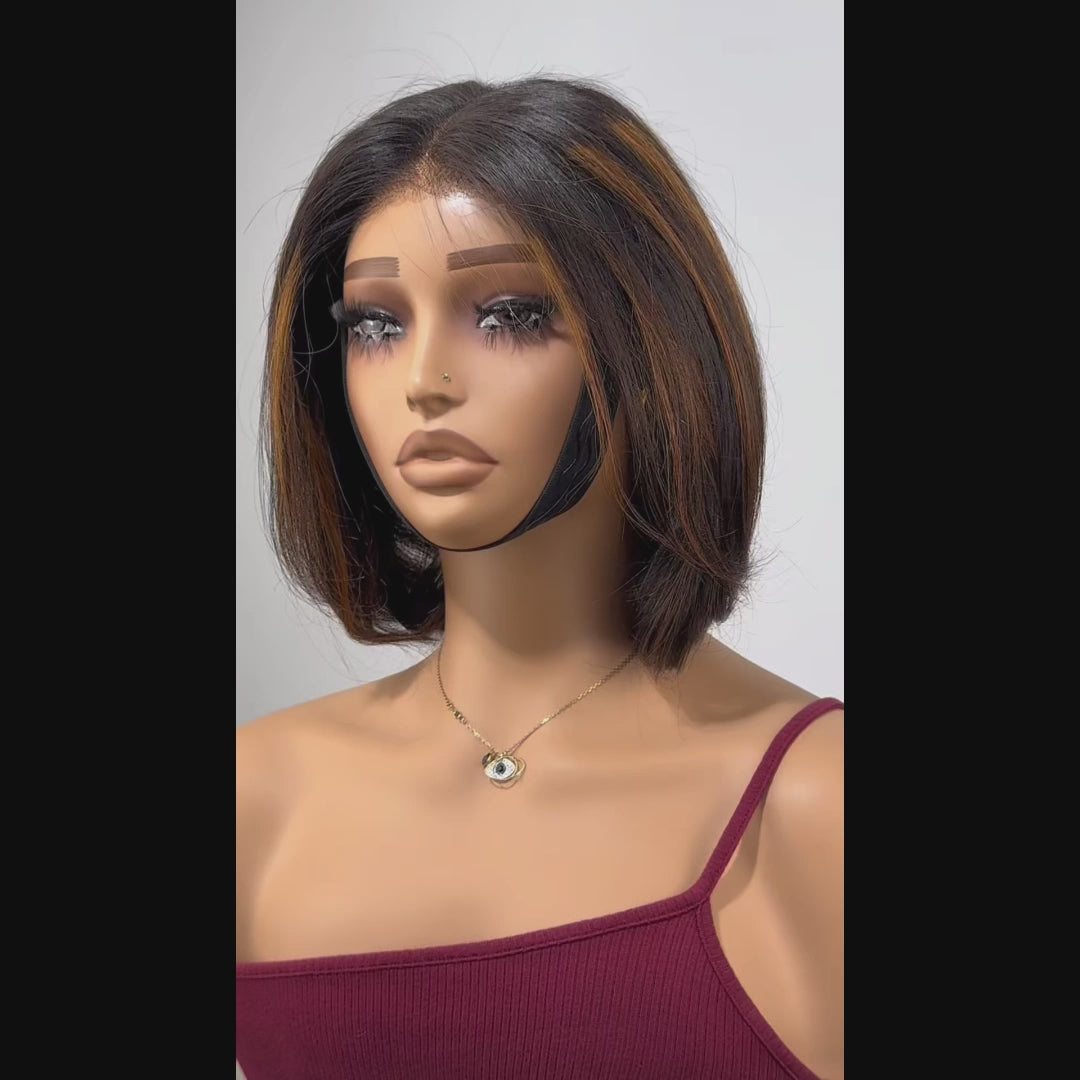 Blonde Highlights Glueless 4x4 Lace Stacked Bob Wig