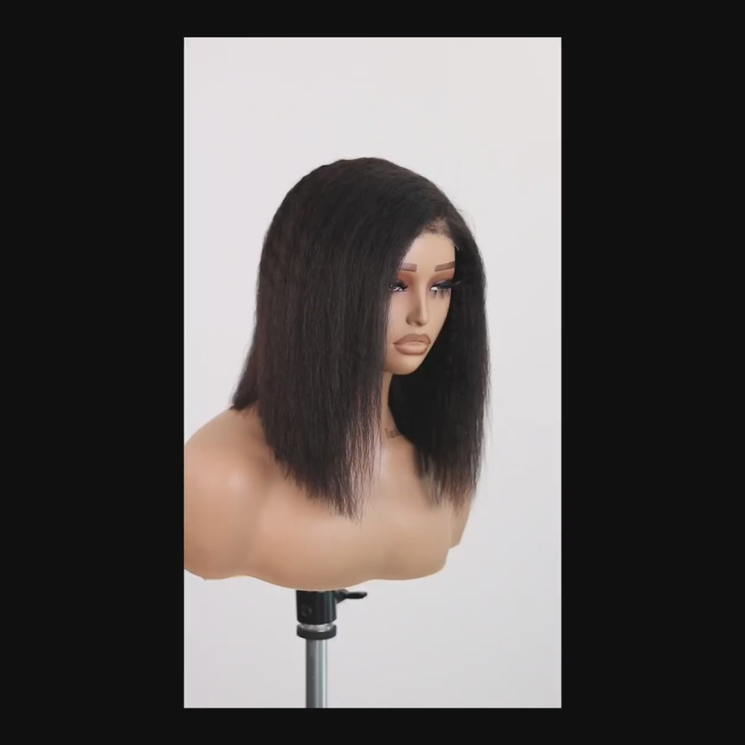 4x4 Lace Kinky Straight With 4C Hairline C Part Glueless Wig 100% Human Hair