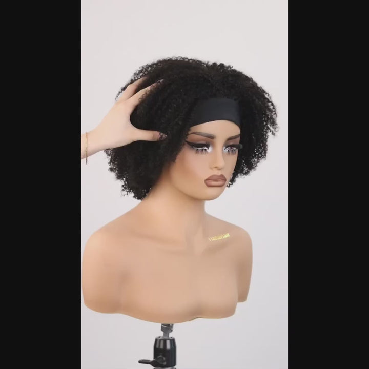 Kinky Curly Glueless No Lace Stirnband Lange Perücke 100 % Echthaar