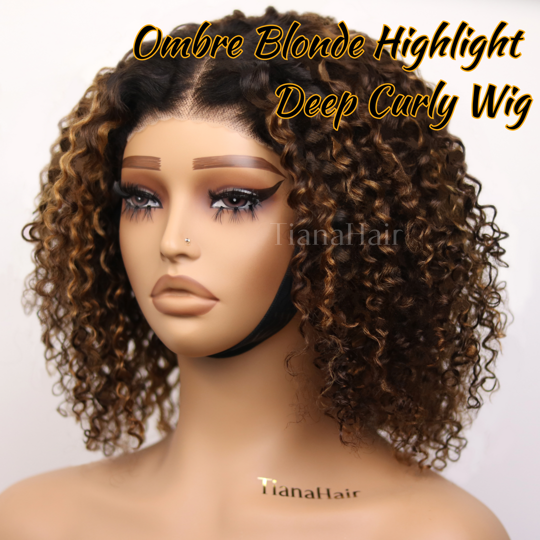 Discover the Perfect Hair Solution: Ombre Blonde Highlight Deep Curly Glueless 4x4 Lace Wig