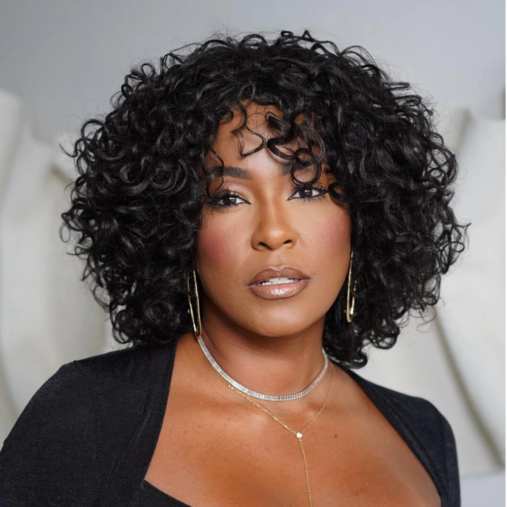 No Lace  Put On ＆ Go Glueless Short Bob Curly 100% Human Hair Wig