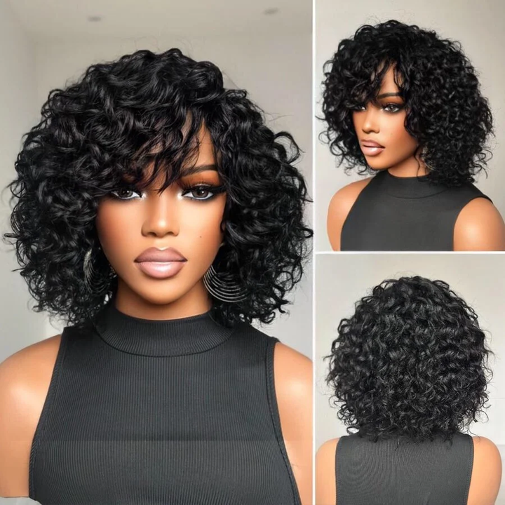 Put on & Go 6x4 Lace Short Pixie Cut Curly Bob Wig 100% Human Hair