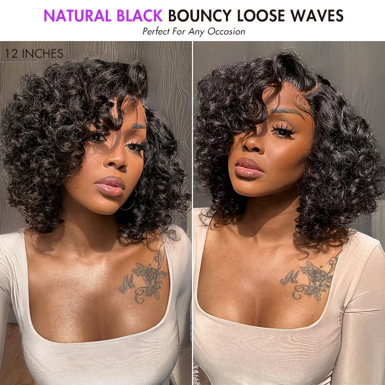 Bouncy Left C Part 6x4 Lace Natural Black Loose Wave Wear Go Glueless Wig 