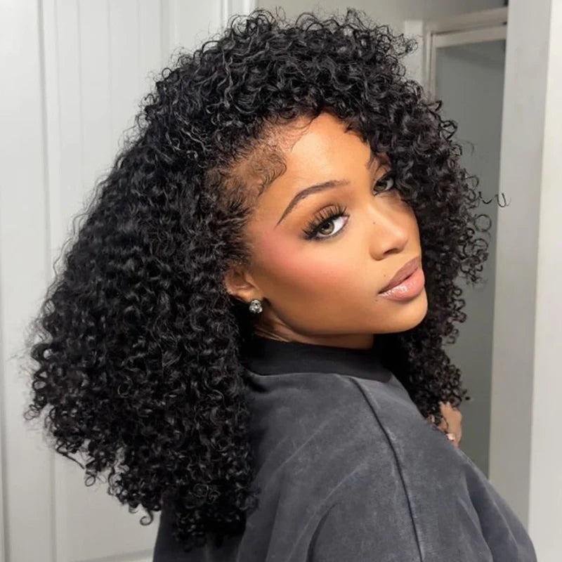 Perruque Afro Kinky Curly 6x4 pré-assemblée et transparente en dentelle sans colle 
