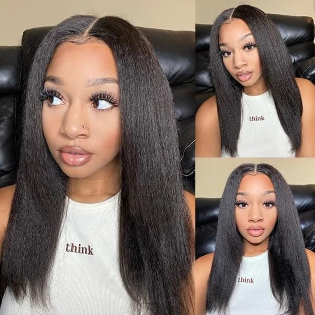 TianaHair Kinky Straight 6x4 Wear Go Glueless Transparent/HD Lace Wig With Pre Bleached Tiny Knots.