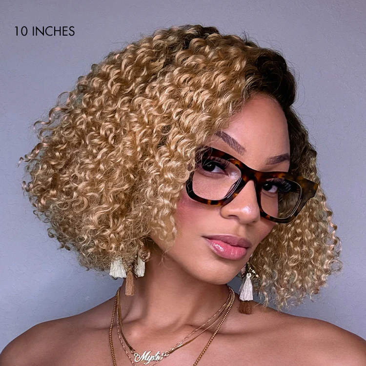 Ombre Ash Blonde 6x4 Lace Kinky Curly Wear And Go Glueless Wig