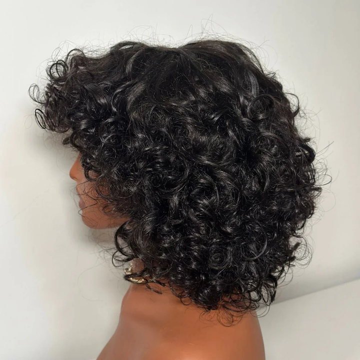 No Lace Brown Highlights/Natural Black Glueless Voluminous Curly bob Wig With Bangs Glueless Wig