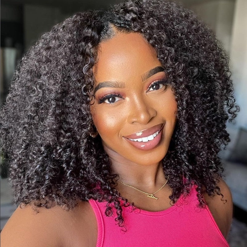 TianaHair V Part Kinky Curly Glueless Wigs Pre-plucked 100% Human Hair.