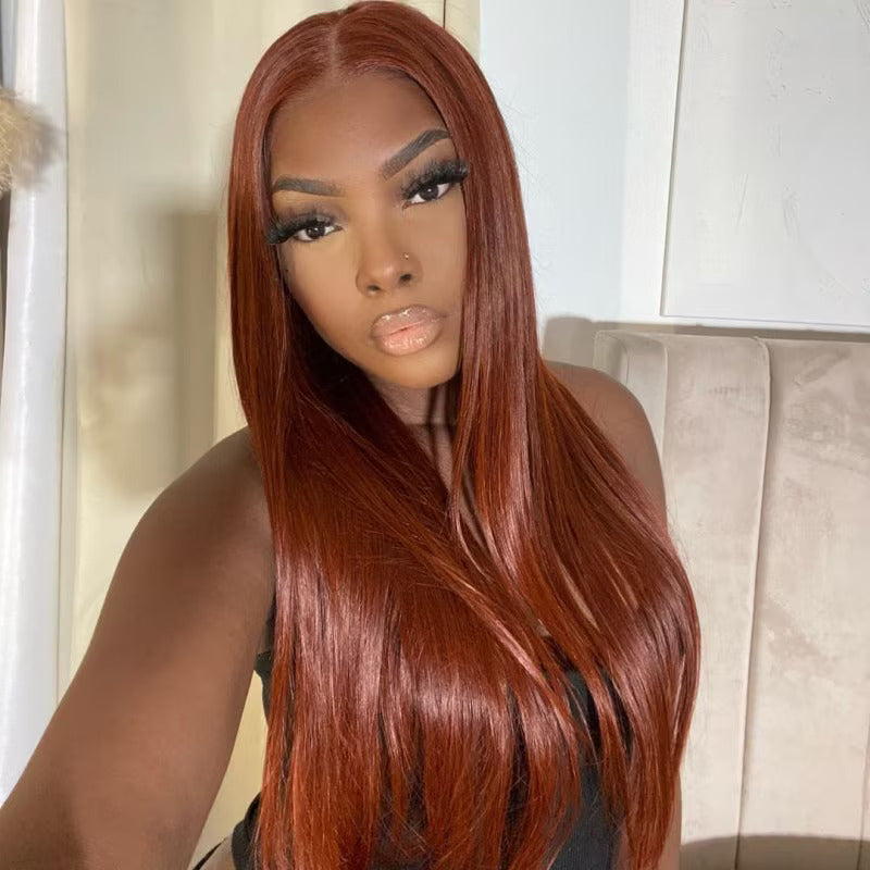 TianaHair Wear Go 6x4 Reddish Brown Glueless Wig Pre Plucked Silky Straight Wig.