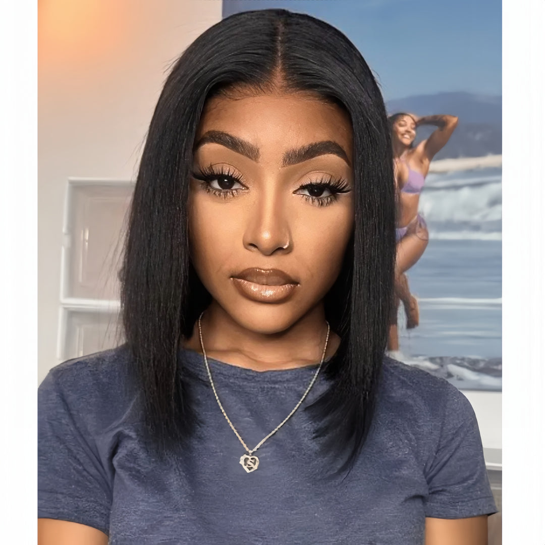 TianaHair Yaki Straight 6x4 Transparent/HD Lace Wear Go Glueless Wig With Pre Bleached Tiny Knots.