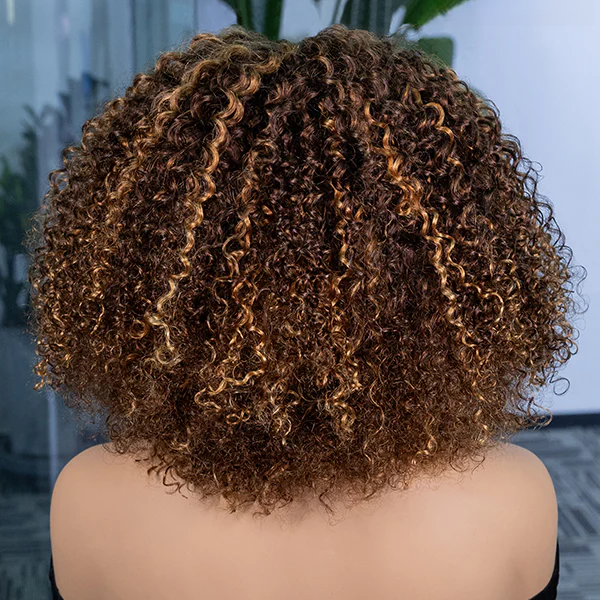 Ombre Blonde Highlight Deep Curly Glueless 4x4 Lace Wig Ready To Go 100% Human Hair