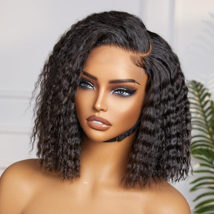 Super Bob Bohemian Curly Minimalist 13x4 Lace Glueless C Part Short Wig 100% Human Hair