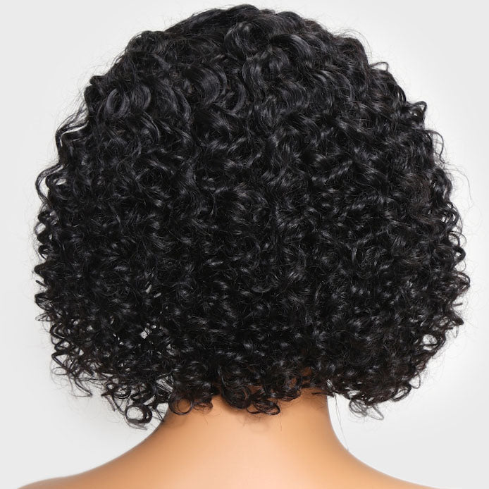 TianaHair Trendy Short Cut Curly 4x4 Closure Lace Put On And Go Glueless Left Side Part Wig 100% Human Hair.