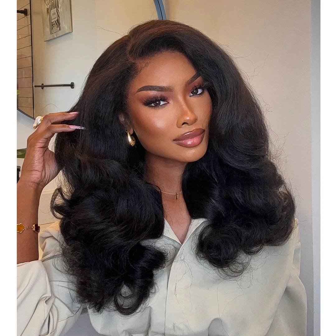 4x4/7x5 Lace Side Part Wavy With Kinky Edges Wig 100% Human Hair