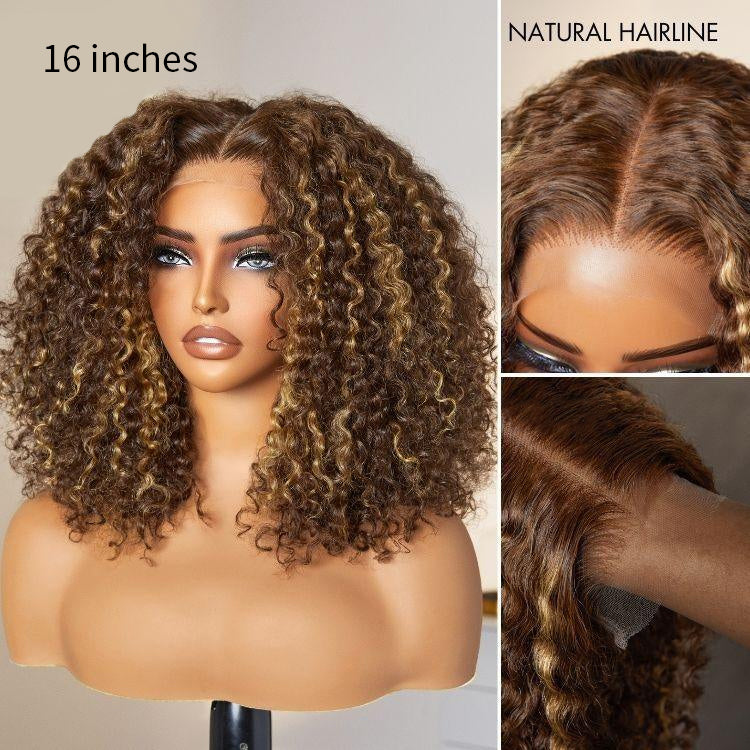 Blonde Highlight Kinky Curly Glueless 4x4 Lace Wig Ready to Go