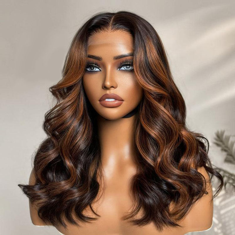 Elegant Copper Ombre Highlights Loose Body Wave Glueless 6x4 Lace Wig