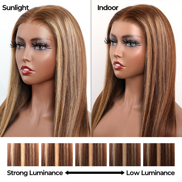 TianaHair Wear Go 6x4 Highlight Brown Wigs Silky Straight Pre-plucked Glueless Lace Wigs.