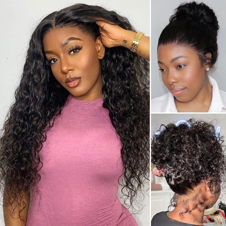 Water Wave Flexi-Fit Invisi Drawstring Cap 360 Lace Long Curly Wig With 4C Hairline