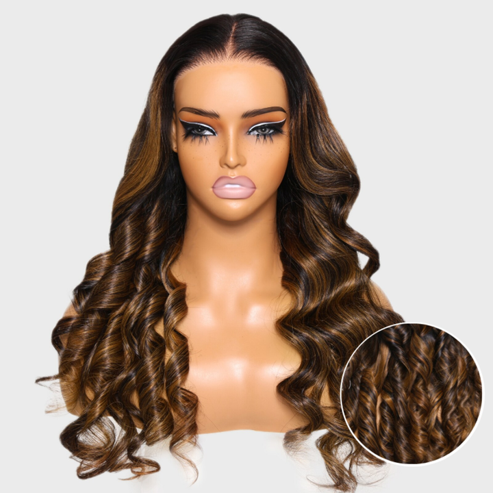 TianaHair Balayage Highlights Body Wave 4x4 Closure Lace Put On And Go Glueless Wig.