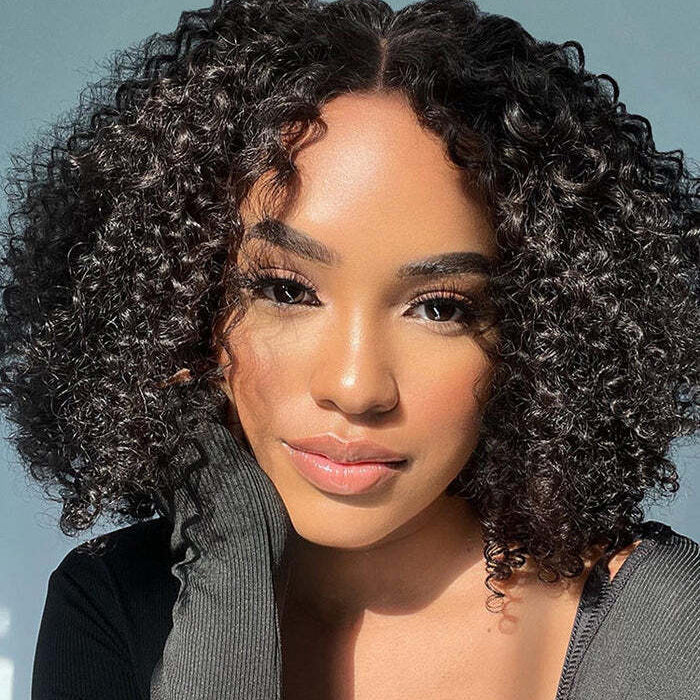 Perruque Afro Kinky Curly 6x4 pré-assemblée et transparente en dentelle sans colle 