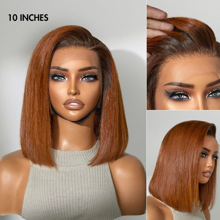 TianaHair Ginger Ombre Silky Blunt Cut Glueless 6x4 Lace Short Bob Wig 100% Human Hair.