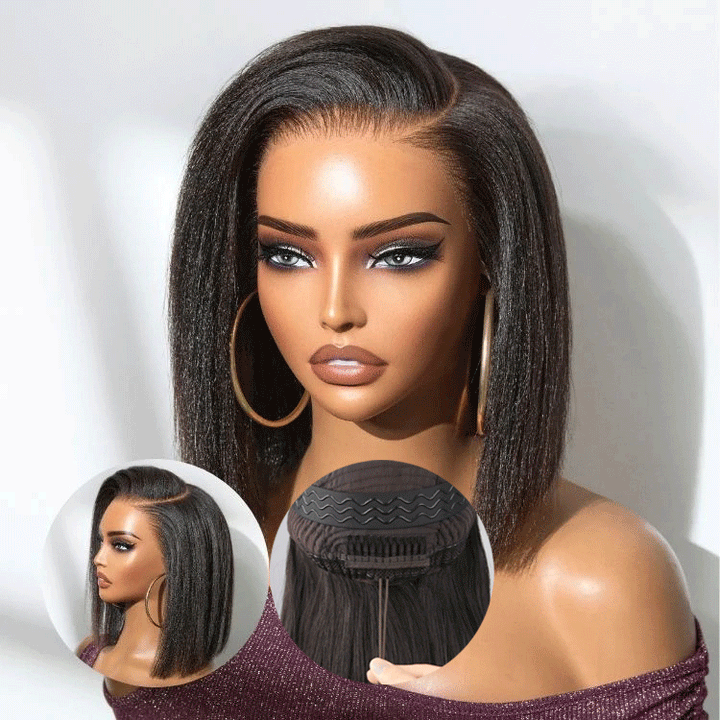 Perruque Afro Kinky Curly 6x4 pré-assemblée et transparente en dentelle sans colle 