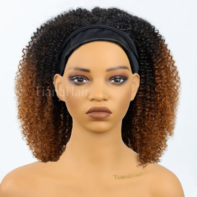 Afro Kinky Curly Ombre Honey Blonde Glueless No Lace Wig 100% Human Hair